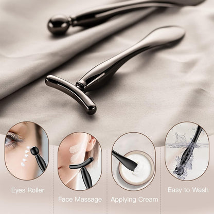 Lisapack 2PCS Metal Eye Cream Applicator Wand Stick, Massager Tool for Facial Massage, Reduce Puffiness (Champagne)