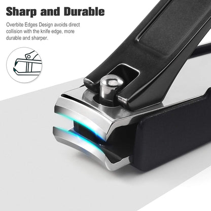 FERYES Nail Clippers with Catcher 2 PCS Set, No Splash Fingernail Clipper and Toenail Clipper, Stainless Steel Nail Cutters - W/Black Metal Case Packing