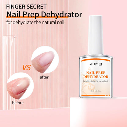 AIJIMEI Professional Natural Nail Polish Dehydration and Acid Free Primer for Acrylic Acid and Gel Nail Polish, Quick Drying Advanced Adhesive Set（18ml/0.63fl.oz)