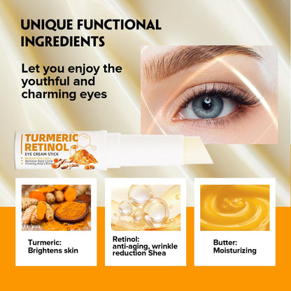 Turmeric Retinol Eye Stick,Eye Balm Stick Hydrating for Dark Circle,Wrinkles,Visible Results in 3-4 Weeks,Anti Aging Under Eye,Retinol Eye Cream For Puffiness and Bags Reduces Fine Lines