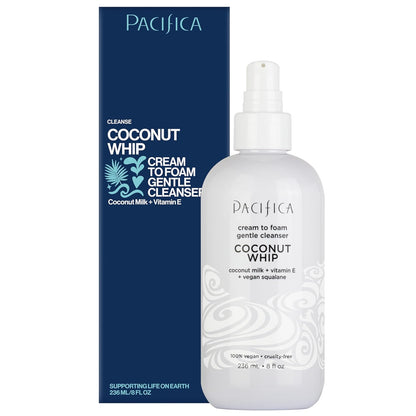 Pacifica Coconut Whip Cream to Foam Face Wash - Gentle Hydrating Facial Cleanser for Dry & Sensitive Skin, Moisturizing Daily Face Wash, Non-Comedogenic Vegan & Cruelty-Free, Dermatologist Tested 8oz