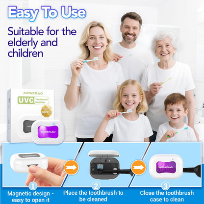 MONESAO Toothbrush Sanitizer Case, Portable Mini Toothbrush Covers with Holder, Rechargeable Travel Home Toothbrush And Holder, Cleaner Case for All Electric & Manual Toothbrushes (White)