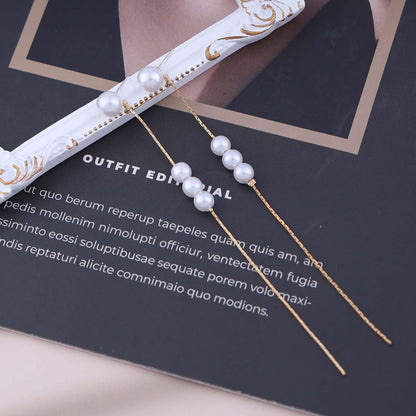 Vintage Pearl Dangle Earrings Long tassel pearl earrings Gold Pearl Chain Earrings Pearl Wedding Drop Earrings Jewelry for Women
