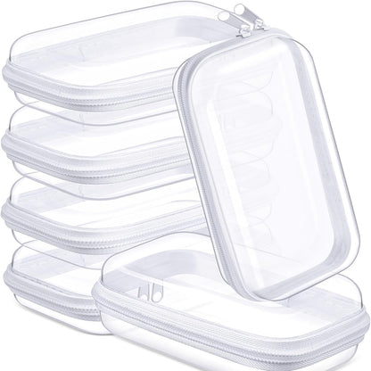 Sanwuta 6 Pcs Clear Hard Zipper Case Pencil Pouches Hard Plastic Zipper Pouches Makeup Bag Transparent Cases for Snacks Plastic Storage Organizer Box for Travel(White,7.48 x 3.94 x 2 Inch)