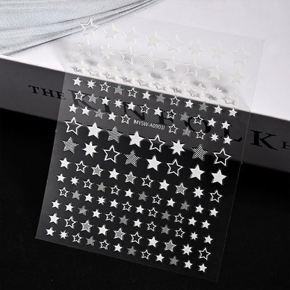 12 Sheets White Blue Red Star Nail Art Stickers 3D Self Adhesive 4th of July Nail Stickers for Nail Art Independence Day Nail Decals Star Nail Supplies Design for DIY Acrylic Nails for Women Girls