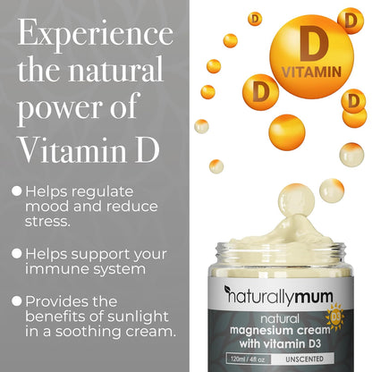 Magnesium Cream with Vitamin D3 [4 Fl Oz] - Magnesium Calm Cream and Vitamin D Lotion - Magnesium D3 Cream - Calming Cream Magnesium and Vitamin D - Turmeric & Arnica Cream - Unscented