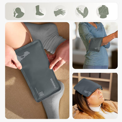 Small Flexible Gel Ice Packs for Injuries Reusable - Soft Hot and Cold Packs for Injuries for Ankle, Hand, Wrist, Head Pain Relief - 5" x 10" - 2PK - Grey