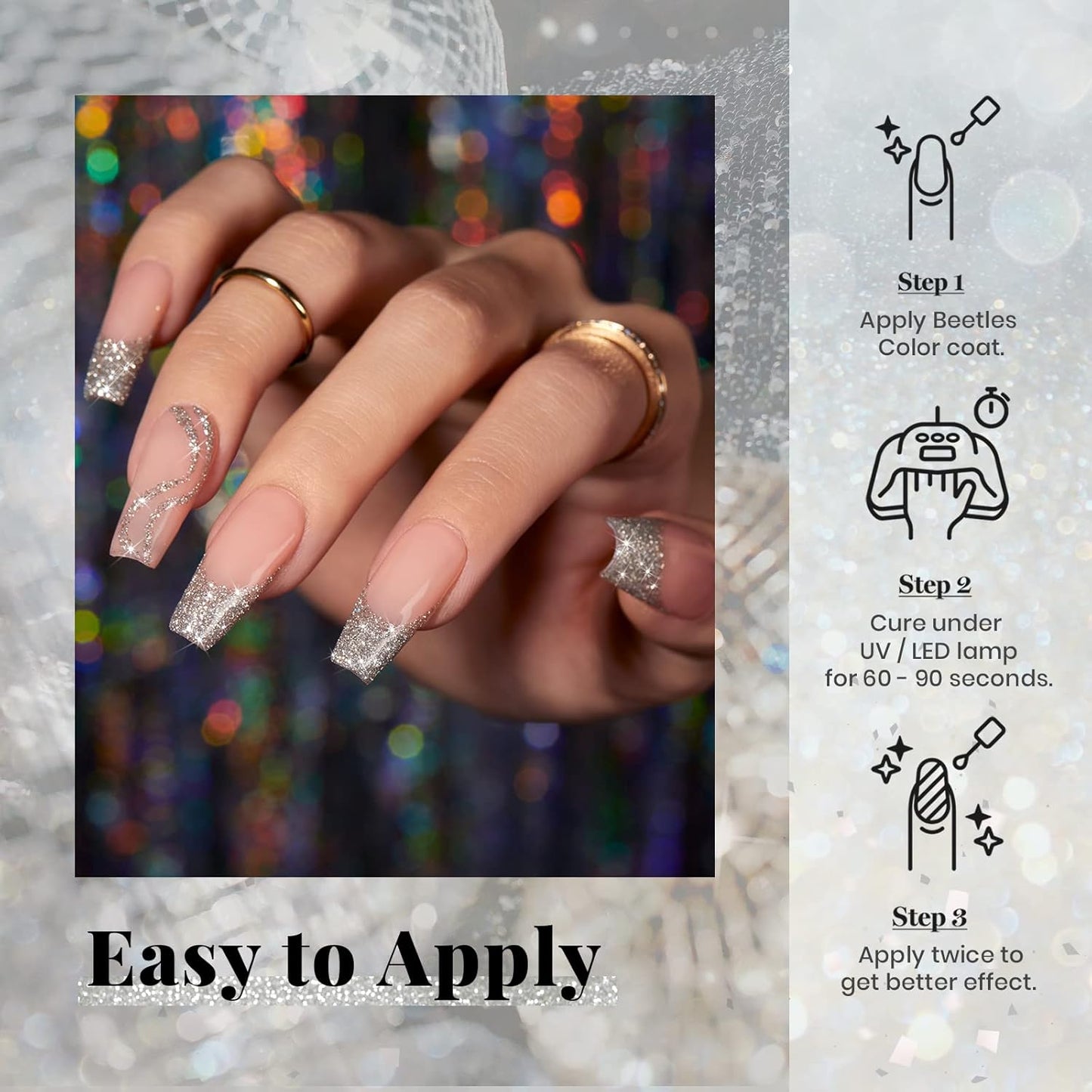 Beetles Reflective Gel Nail Polish 15ml Silver Glitter Nail Polish Shimmer Soak Off Uv LED Lamp Gel Nail Art Manicure Salon DIY Home Diamond