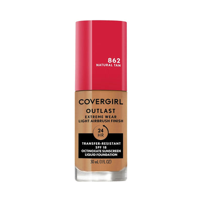 Covergirl Outlast Extreme Wear 3-in-1 Full Coverage Liquid Foundation, SPF 18 Sunscreen, Natural Tan, 1 Fl. Oz.