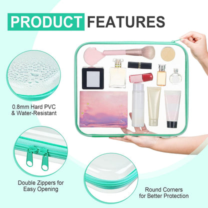 Sanwuta 6 Pcs Clear Hard Zipper Case Pencil Pouches Hard Plastic Zipper Pouches Makeup Bag Transparent Cases for Snacks Plastic Storage Organizer Box for Travel(Assorted Color,13.78 x 11.81 x 2 Inch)