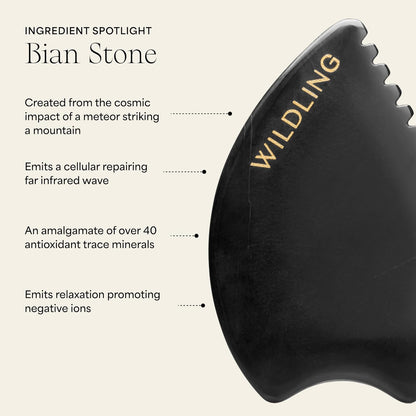 WILDLING Empress Stone Gua Sha Facial Stone I Facial Massage Stone to Lift, Plump, Tone + Sculpt I Patented Design Crafted with 100% Authentic Bian Stone
