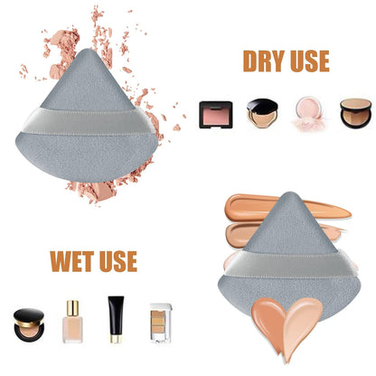 Pimoys 6 Pieces Powder Puff Face Triangle Makeup Blender Sponge Soft Velour Puffs for Loose Powder Setting Powder Cosmetic Foundation Sponge Beauty Makeup Tool, Black and Gray