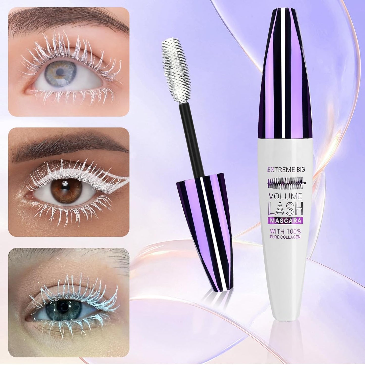 2PCS White Mascara for Eyelashes, 5D Colored Mascara 【Waterproof】【Natural Curling】【Lengthening Curling rimel de pestañas Volume】for Women Eye Makeup Cosplay & Parties