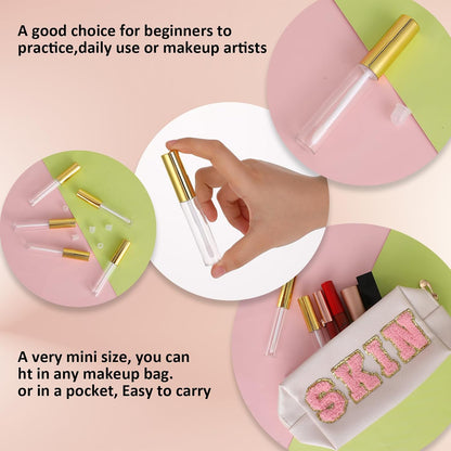 Molain 5PCS Empty Lip Gloss Tubes, 10ml Refillable Cosmetic Containers Bottles Lip Balm Bottles with Wand Concealer for Lipstick Samples, Lip Balms(Gold tube cap)