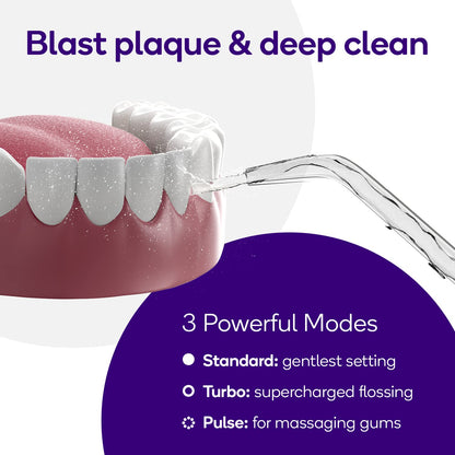 Burst Electric Water Flosser for Teeth Cleaning (3 Modes/Black) | Cordless | Plaque Removal Between Braces & Dental Work | Portable Floss | Refillable 110mL Tank