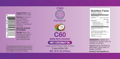 C60 Purple Power Organic MCT Coconut Oil, Organic Cold-Pressed Coconut Oil, 99.99% Pure C60 Carbon Fullerenes (16 oz)