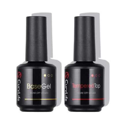CurvLife 15ml No Wipe Top Coat Clear Glossy Gel Tips Base and 15ml Top Coat Set Soak off UV LED Drying Long Lasting Shiny nail gel polish