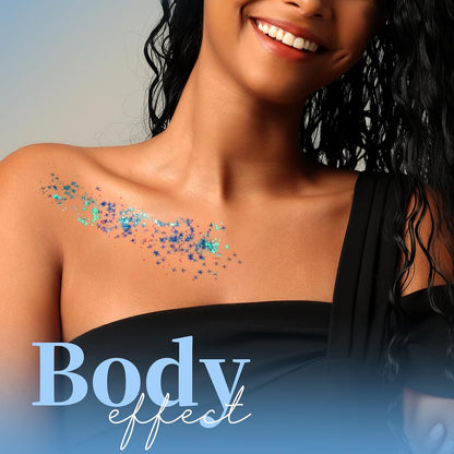 Teenitor Face & Body Glitter - Blue, Hair Glitter Gel, 6 Shapes Festival Makeup Glitter for Face, Hair & Body