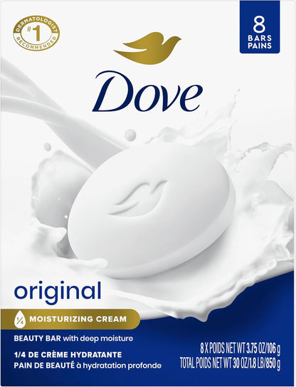 Dove Beauty Bar Soap Original 8 Count for Soft, Smooth Skin, with 1/4 Moisturizing Cream 3.75 oz