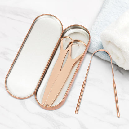 3-Pack Tongue Scraper Set for Adults (Rose Gold) with Travel Case, Reduce Bad Breath, Metal Tongue Scraper, Tongue Cleaner, Tongue Scraper, Tongue