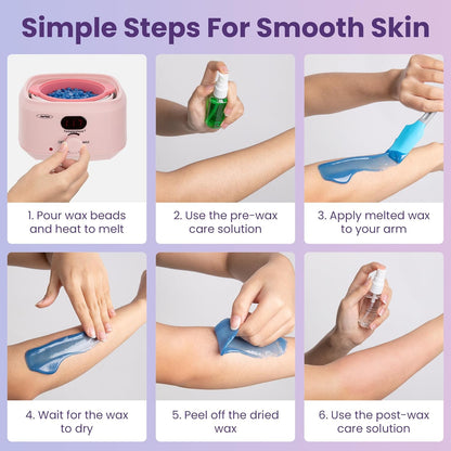 Sunvivi Wax Kit Digital Hair Removal Waxing Kit for Women & Men, Hot Wax Warmer Pot with 5 Bag Hard Wax Beads, Wax Melt Warmer Kit for Full Body, Legs, Face, Bikini,Sensitive skin, Pink