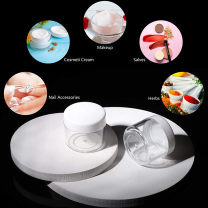100 Count Sample Containers with lids 20g Plastic Cosmetic Jars Leak Proof Traveling Makeup Containers for Cream and Lotions - White