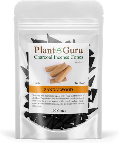 Sandalwood Charcoal Incense Cones 1" TOPFLOW - 100 Pack Bulk - Natural Scented Cones Handmade Hand Dipped