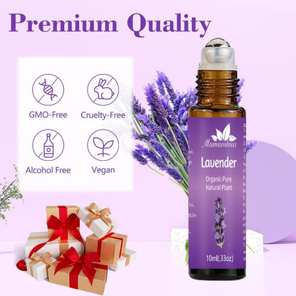 Lavender Essential Oil Roll On, Mumianhua Pre-Diluted Lavender Oil, Therapeutic Grade Aromatherapy Oil for Relaxation, Focus Pulse Points, Pillow, Skin, Massage Portable 0.33Oz Pocket Size
