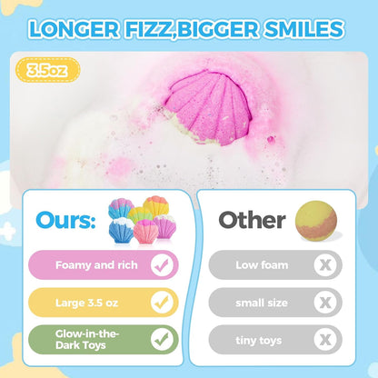 Bath Bombs for Kids, 3.5oz Large Mermaid Bath Bomb with Toys Inside, Girls Bath Bombs with Surprise Inside, Organic Natural Bubble Bath Fizz for Kids, 6 Pack