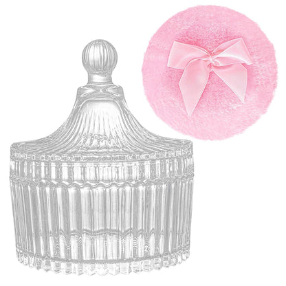 Large Body Powder Puffs and Containers, Crystal Clear Powder Container with Soft Power Puffs, Reusable Dusting Powder Case with Washable Velvet Face Body Glitter Puffs Wet and Dry Makeup