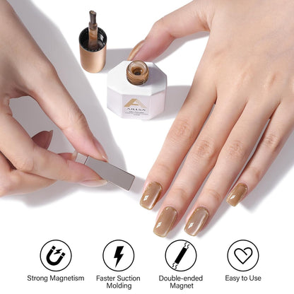 AILLSA Cat Eye Gel Nail Polish Champagne Gold Crystal Polish with Magnet, Jelly Glitter Glass Nail Polish Reflective Sparkle Translucent Shimmer Color U V Gel Salon DIY at Home 0.5 OZ GF29