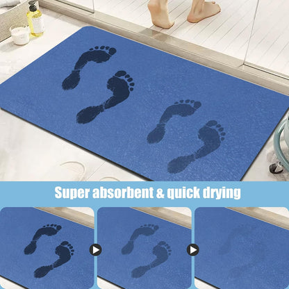 Diatomaceous Earth Bath mat Bathroom Rugs Super Absorbent Quick Dry Non Slip Bath Mat Thin Bathroom Floor Mats Fit Under Door-Shower Rug for in Front of Bathtub Shower, Blue, 19.6"x31.5"