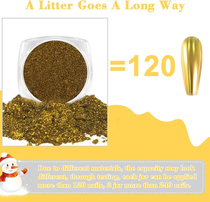 Allstarry Gold and Silver Chrome Nail Powder, 2 Colors Metallic Effect Mirror Gold Chrome Powder Pigment Shiny Holographic Manicure Pigment Siver Nail Fine Glitter Dust Kit for Nail Art