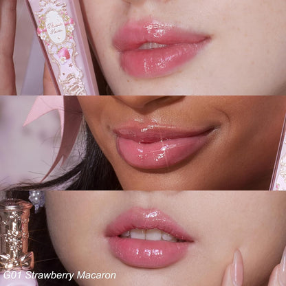 Flower Knows Violet Strawberry Rococo Glowy Lip Gloss 3-Piece Set,G01+G02+G03 with Canvas Tote Bag & Hair Clip,Moisturizing Lip Oil,Hydrating Lip Plumper Makeup for Girls & Women