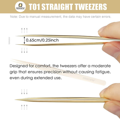 Tweezer Eyelash Extensions 1 PCS Stainless Steel Straight Pointy Tweezer Isolation Professional Precision Supplies False Lash Application Tools for Lash Tech, Lash Artist Beginner(Golden)