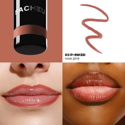 Sacheu Lip Liner STAY-N Peel Off Lip Stain — Long Lasting Matte Lip Tattoo Transfer Proof Lipstain Infused with Hyaluronic Acid & Vitamin E for All Skin Types — Vegan & Cruelty-Free, p-INKED