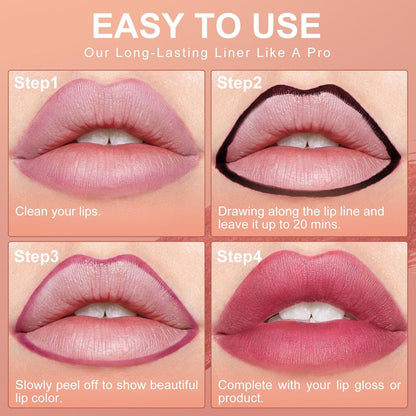 Lip Stain Peel Off, Lip Liner Moisturizing Long-Lasting & Waterproof, Transfer Proof & Plumping, Non-Stick Cup, Rose Color