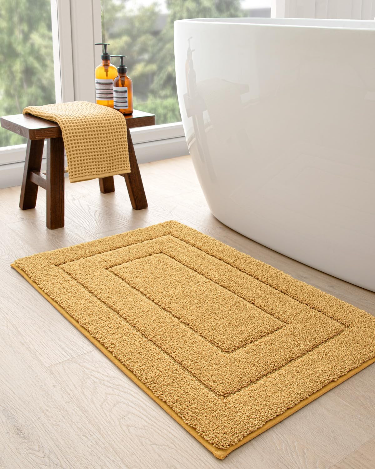 DEXI Bathroom Rug 32x20, Non Slip Washable Bath Mat for Shower Floor, Absorbent Soft Bathmat with Rubber Backing, Quick Dry Microfiber Carpet, Yellow