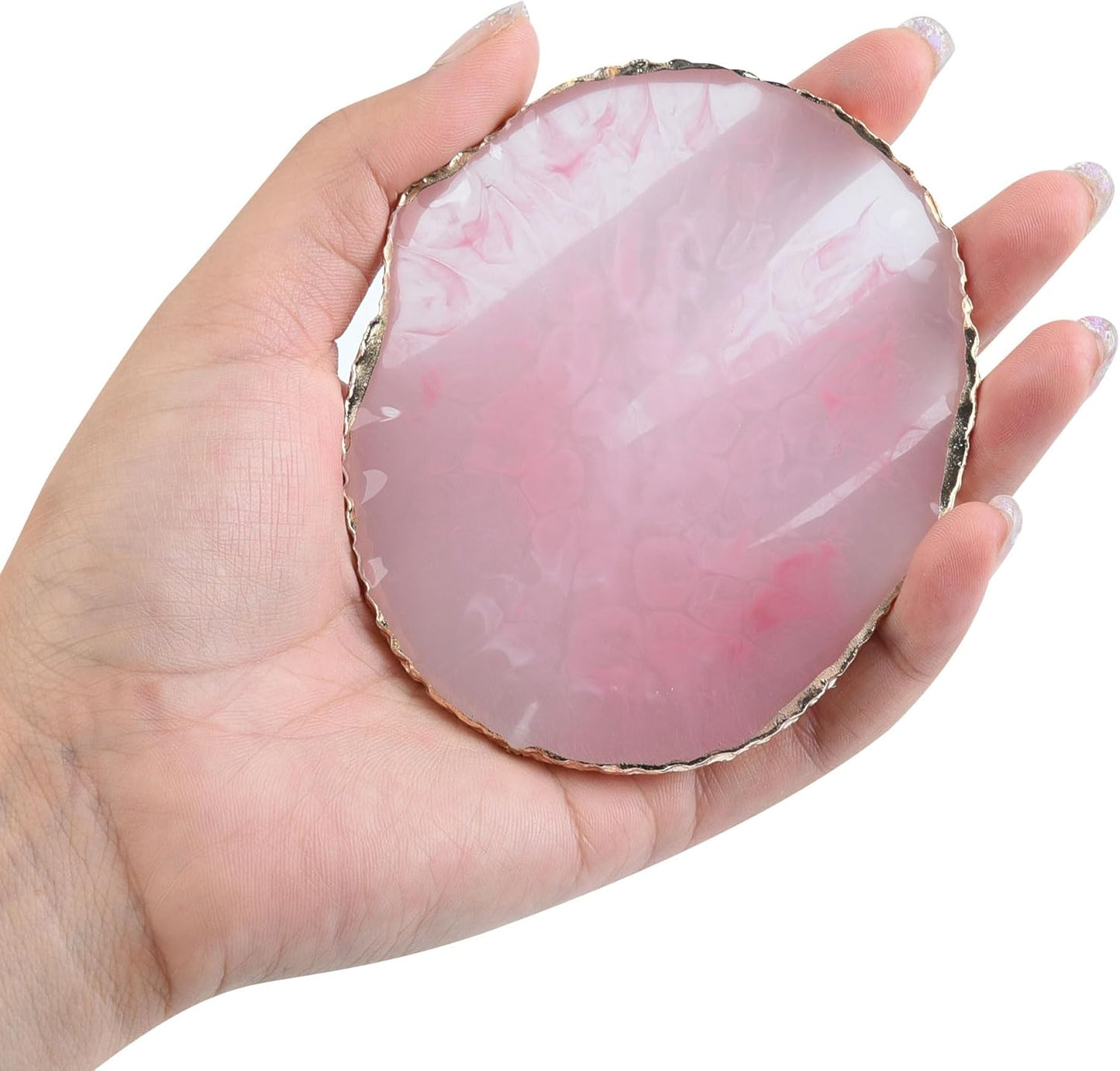 2 Pcs Resin Nail Palette Nail Polish Palette Nail Art Palette with Stainless Stirring Rod (Gray and Pink)