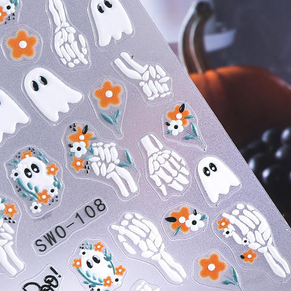 4 Sheets Halloween Nail Stickers for Nail Art Scary Black Cat Mummy Spider Web Nail Art Stickers 5D Spider Pumpkin Nail Decals Self-Adhesive Ghost Skeleton Nail Supplies for Women Nails Decoration