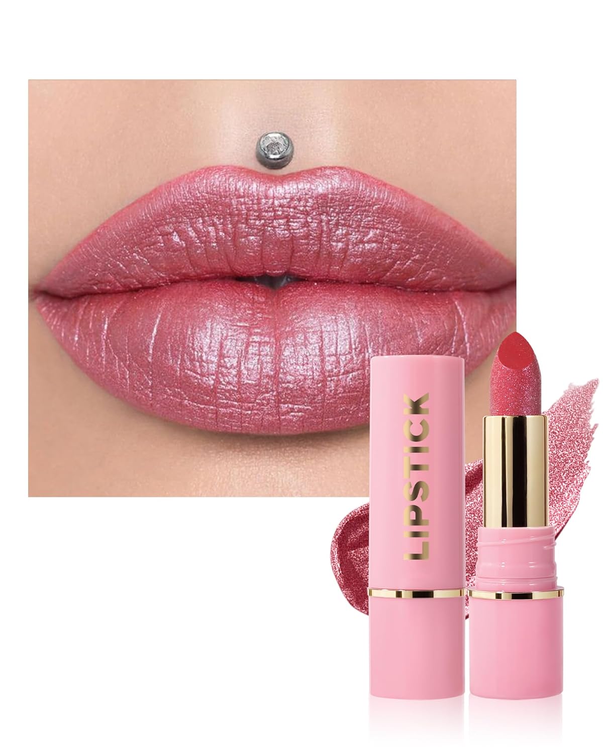 Glitter Metallic Cherry Plum Shimmer Lipstick Long Lasting,Glitter Diamond Shine Red Lipstick Transfer Proof Non-Stick Lip Gloss Shimmer Highly Pigmented Full Coverage Lip Makeup for Women-03