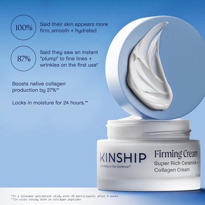 Kinship Super Rich Collagen + Ceramide Firming Cream | Anti Aging, Hydrating Face Moisturizer for Sensitive Skin | Wrinkle Cream - Smooth Fine Lines | Synthetic Fragrance-Free | Derm Approved, (1.7oz)