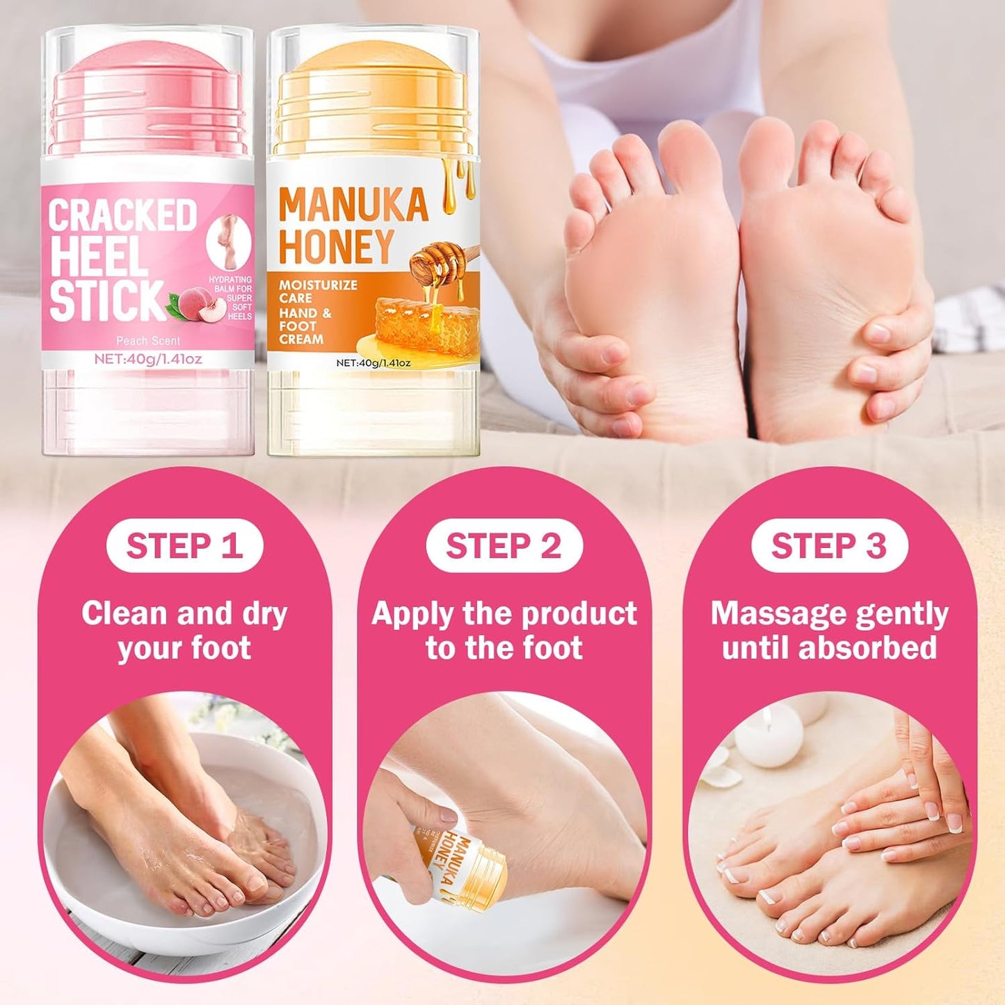 2PC Hydrating and Anti-Cracking Foot Cream, 2025 Upgraded Smooth Steps Foot Therapy Balm, Foot Cream for Dry Cracked Heels and Feet Women Men