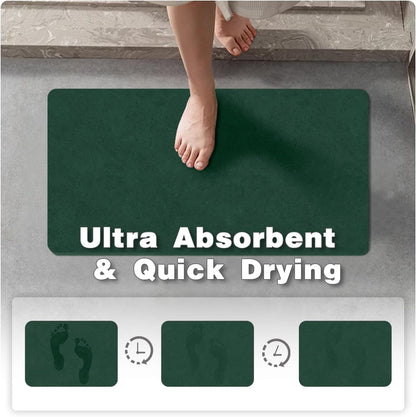 Bathroom Mat Quick Dry, Bathroom Rugs Non Slip Washable Thin Absorbent Bath Mat Fits Under Door Bathroom Floor Mat Perfect for Bath, Shower, or Sink 24"x36" Dark Green