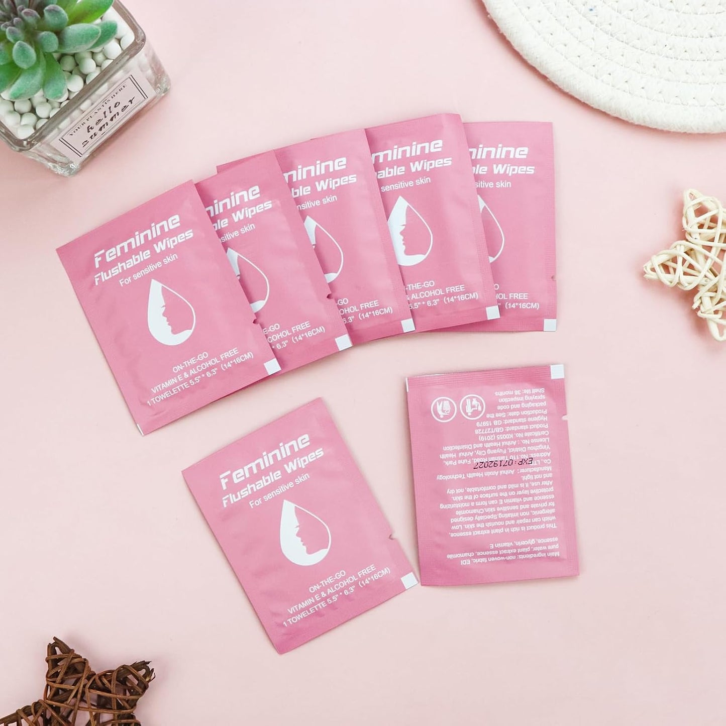 100 Feminine Wipes Flushable Travel Individually Wrapped,Travel Wipes for Women,Feminine Care Wet Wipes Travel Size Vaginal Wipes for Adult, Girl and Homeless