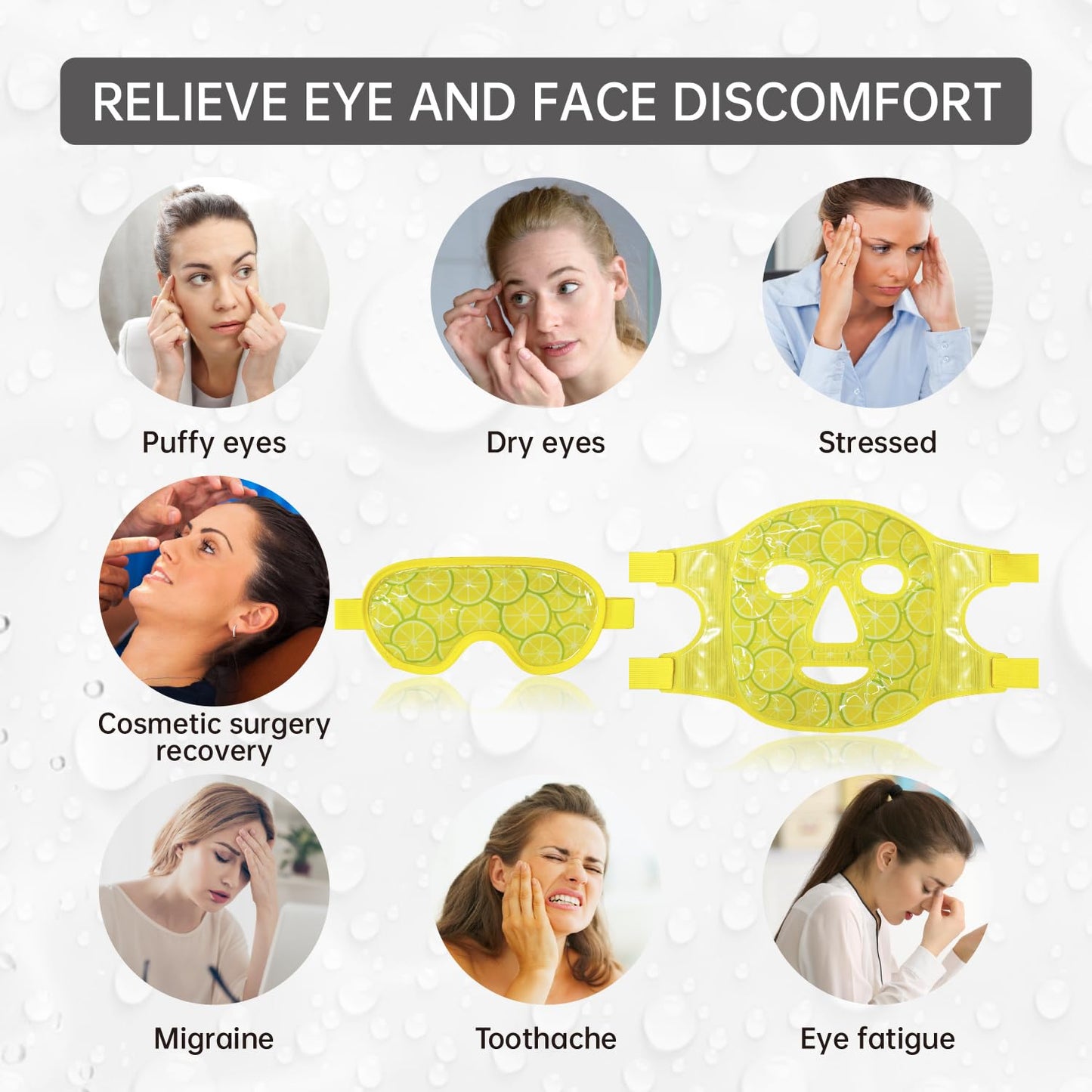 Face Eye Mask Ice Pack for Reducing Puffiness, Bags Under Eyes, Puffy Dark Circles, Migraine,Hot/Cold Pack with Soft Plush Backing (Lemon Yellow)