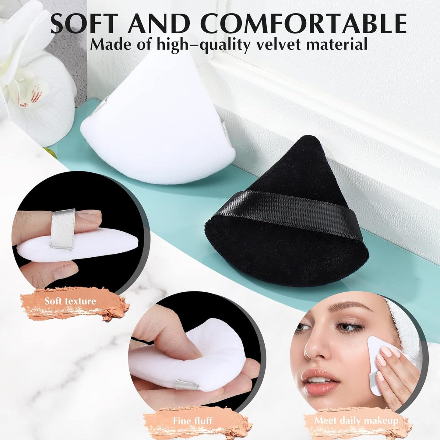 Suclain 48 Pcs Velour Triangle Powder Puff Soft Velour Makeup Puff for Face Powder Makeup Triangle Sponges for Wet and Dry Cosmetic Foundation Loose Mineral Body Makeup Tool(Black, White)