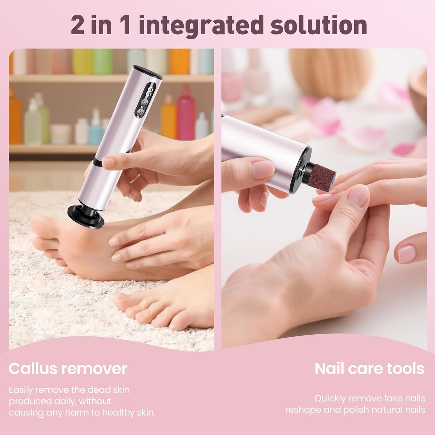 Electric Foot Callus Remover,2 in1 Rechargeable Callus Remover for Feet,9-Speed Cordless Electric Foot File Nail Grinder,Foot Scrubber Pedicure Tools for Dead Skin Dry Cracked Feet(Pink Fold)