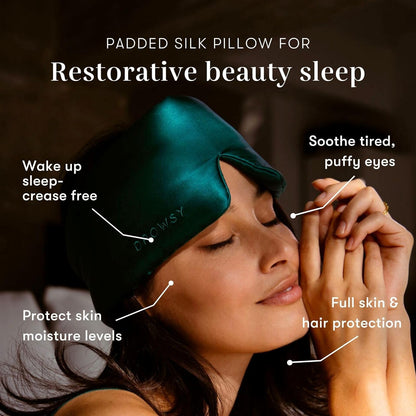 DROWSY Silk Sleep Mask - Face-Hugging, Padded Cocoon for Luxury Sleep in Total Darkness - 100% Pure Mulberry Silk (Green Sapphire)