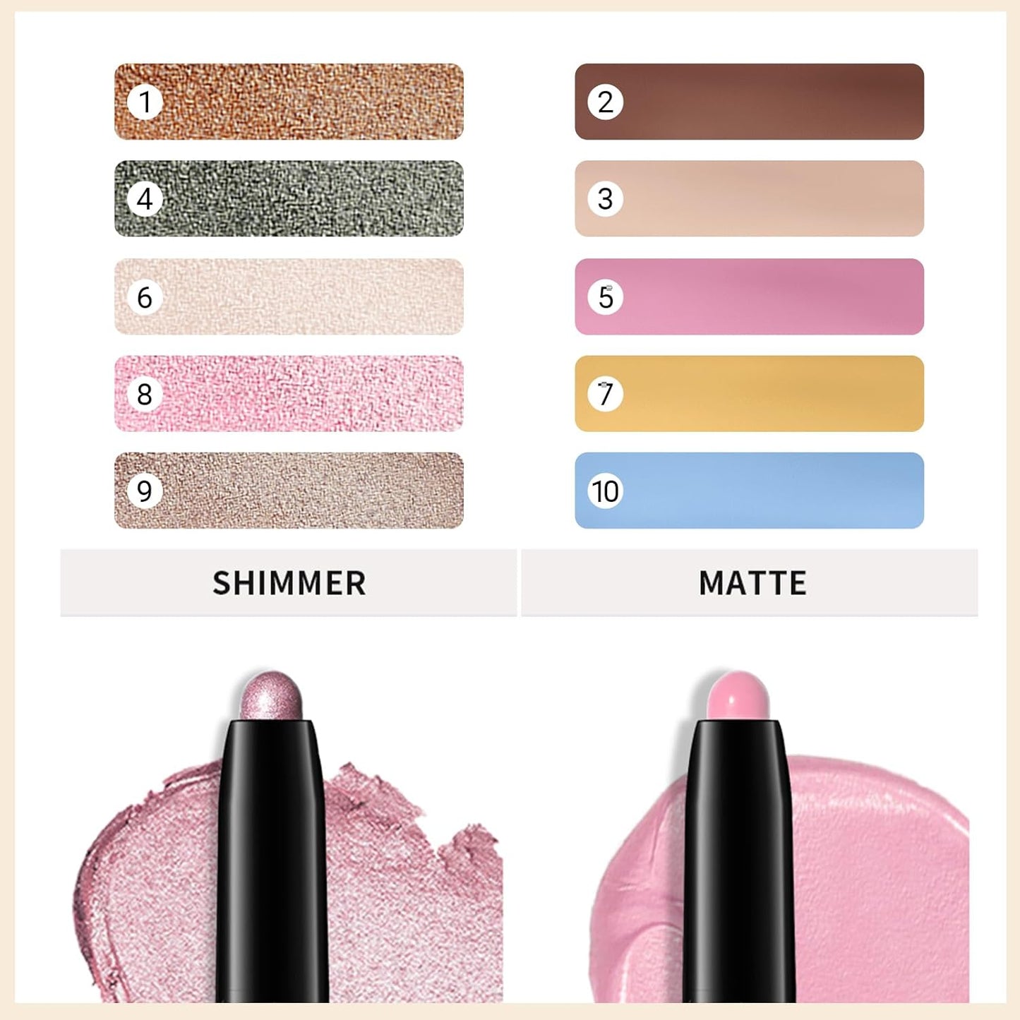 Erinde Waterproof Eyeshadow Stick, Cream Eye Shadow Stick, Long-Lasting, Crease-Proof, Cream to Powder Buildable & Blendable Eye Shadow Pencils Crayon, Vegan & Cruelty-Free, 03 Desert